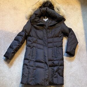 Women's Brown Puffer Coat with Real Fur Hood